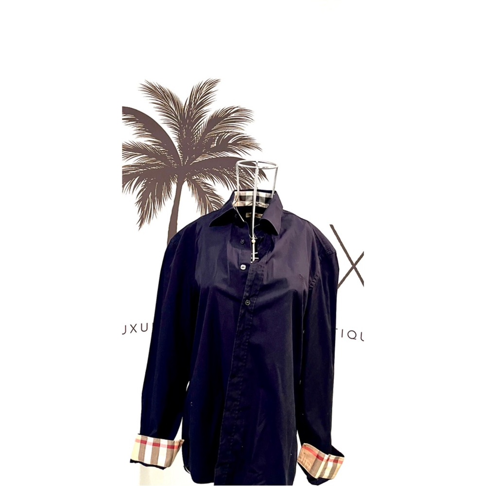 LUX ISLAND | Burberry Women’s Blue Shirt  with Nova Check Cuff Trim